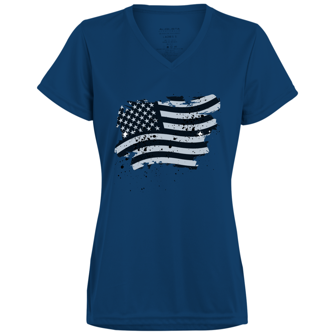 American Flag B/W Distressed Ladies V-Neck Tee